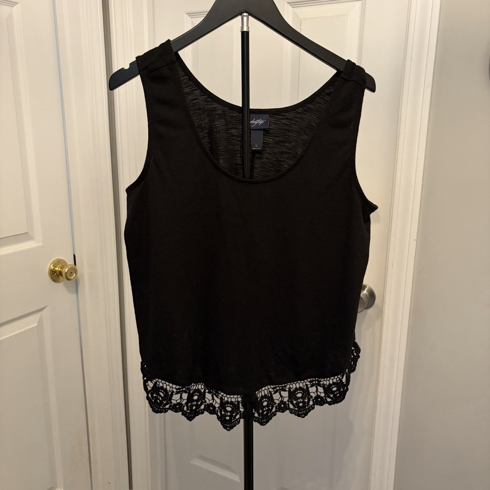 Daytrip Black Tank Top Large Crochet trim Layering Festival Y2K Festival‎ Indie
